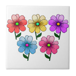 5 Colour Flowers Design Tile
