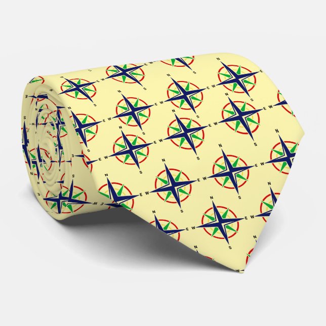 5 Colour Nautical Compass Rose Pale Yellow BG Tie (Rolled)