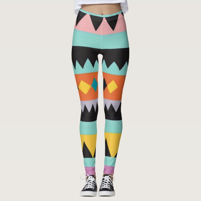 5 colourful stripes and triangles  leggings (Front)