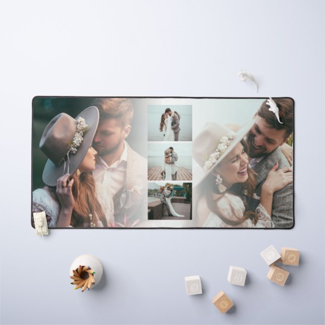 5 Custom Newlywed Photos Collage Overlay Desk Mat (Kids Table)