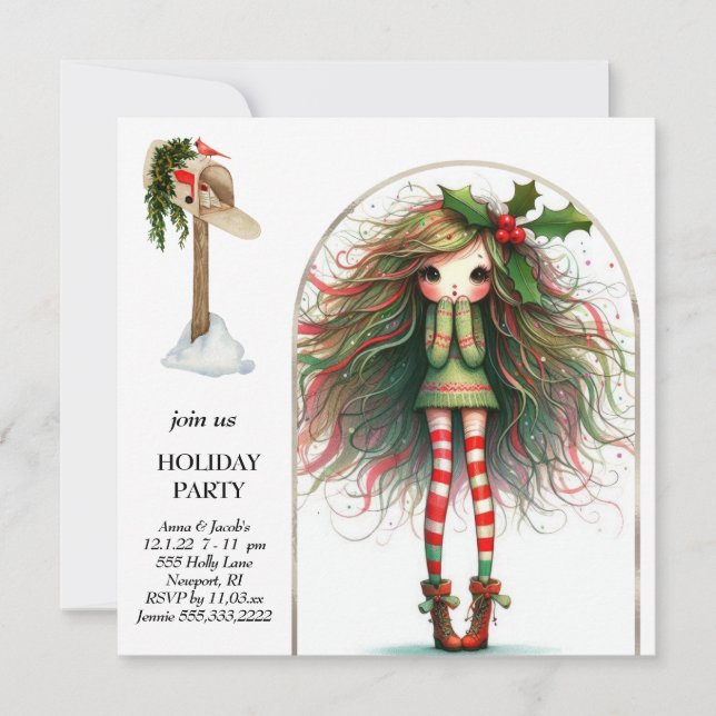 *~* 5  Cute AP97 Sweet Woman Elf Standing Invitation (Front)