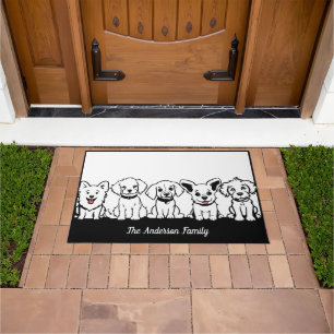 5 Cute Dogs Dog Custom Text Doormat