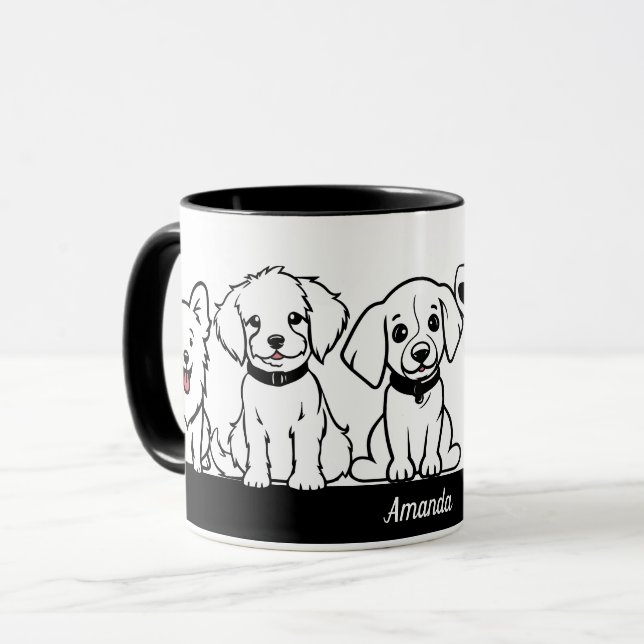 5 Cute Dogs Personalised Name Mug (Front Left)