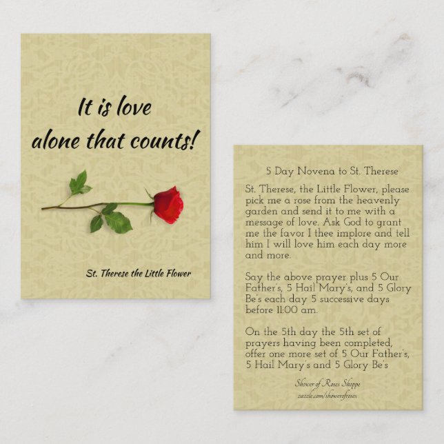 5 Day Novena to St. Therese Business Card (Front/Back)