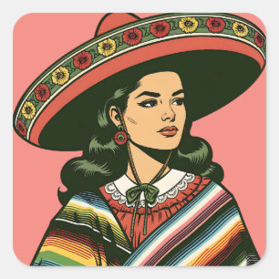 5 de Mayo Fiesta Retro Sarape Party Favour Square Sticker