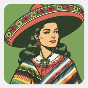5 de Mayo Fiesta Retro Sarape Party Favour Square Sticker