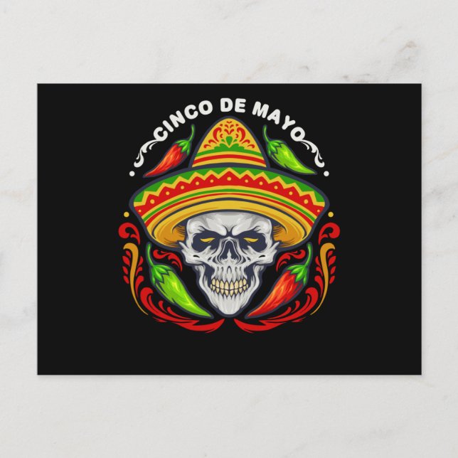 5 De Mayo Mexican Sugar Skull, Cinco De Mayo Skull Postcard (Front)