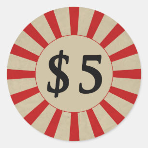 $5 (Dollar) Round Glossy Price Tag