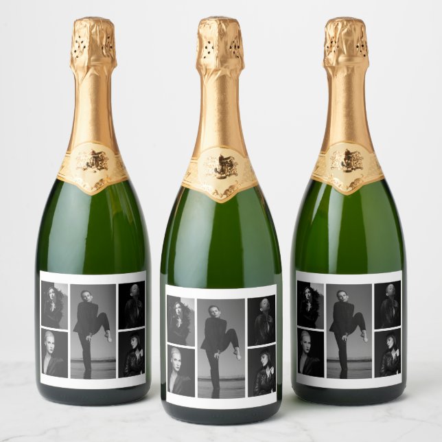 5 Editable Photo Collage Sparkling Wine Label (Bottles)
