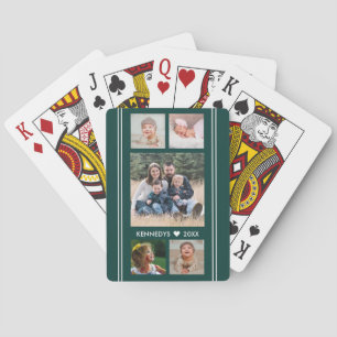 5 Family Photo Collage Green And White Playing Cards