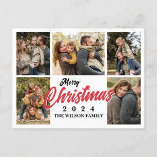 5 Family Photo Simple Merry Christmas Holiday Postcard