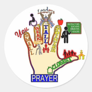 5 FIVE FINGER PRAYER AID CLASSIC ROUND STICKER