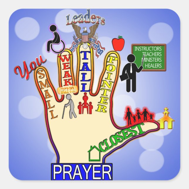 5 FIVE FINGER PRAYER AID SQUARE STICKER (Front)
