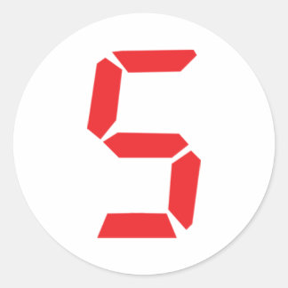 5 five red alarm clock digital number classic round sticker