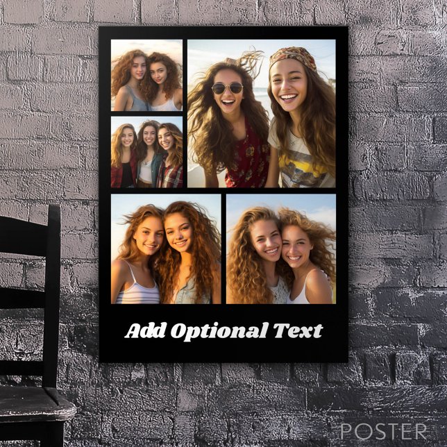 5 Friend Photo Collage Text -- CAN Edit Black Poster (Custom Poster)