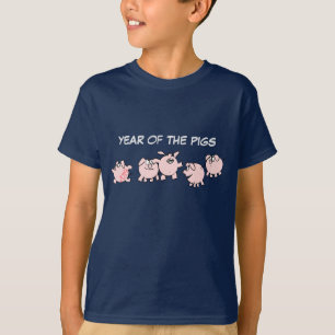 5 Funny Cartoon Comics Pig New Year Kids T-shirt