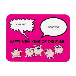 5 Funny Cartoon Comics Pig Year 2019 R Magnet