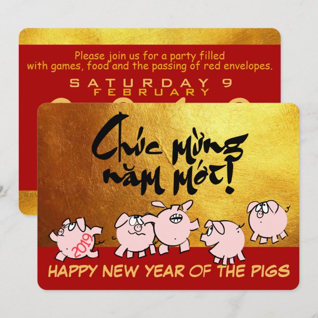 5 Funny Cartoon Comics Vietnamese Pig custom Year Announcement (Front/Back)
