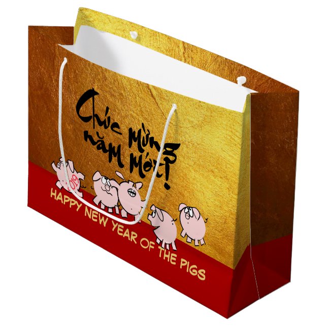 5 Funny Cartoon Comics Vietnamese Pig Year 2019 G Large Gift Bag (Front Angled)