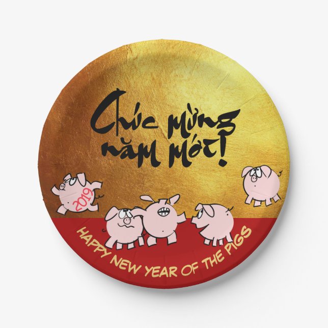 5 Funny Comics Vietnamese Pig Year 2019 Paper P Plate (Front)