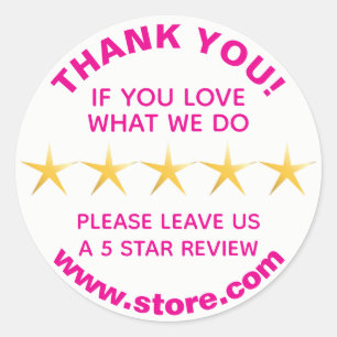 5 Gold Stars Positive Review Classic Round Sticker