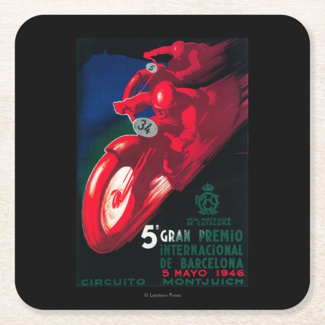 5 Gran Premio Internat'l Motorcycle Poster Square Paper Coaster (Front)