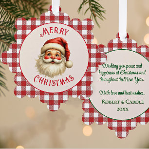5-in Red Plaid Merry Christmas Santa Personalised Tree Decoration Card