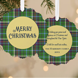 5-in Tartan Frame Merry Christmas Gold Colour Pape Tree Decoration Card