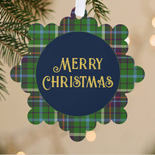 5-in Tartan Frame Merry Christmas Navy Gold Paper Tree Decoration Card