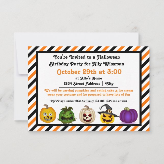 5 Jack o Lanterns - 3x5 Birthday Party Invitation (Front)
