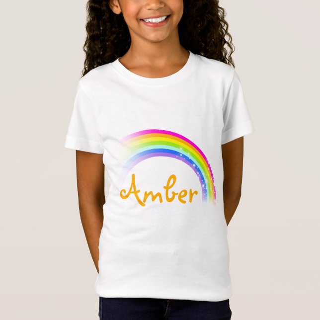 5 letter name rainbow amber girls top (Front)