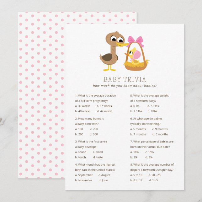 5 Little Ducks Baby Trivia | Girl Baby Shower Invitation (Front/Back)