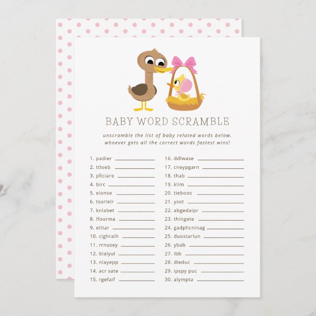 5 Little Ducks Baby Trivia | Word Scramble Invitation (Front/Back)