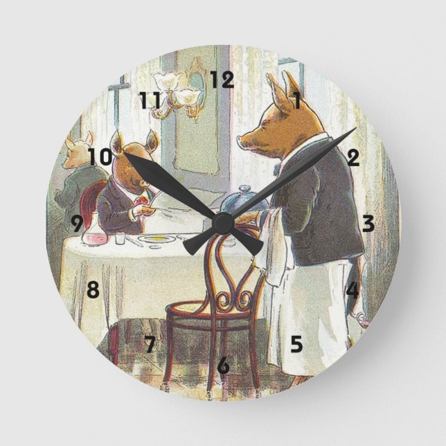 5 Little Pigs: The Roast Beef Pig Round Clock (Front)