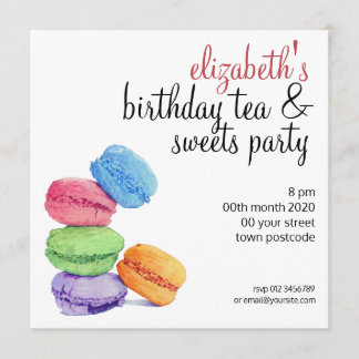 5 Macarons customisable Birthday Invitation