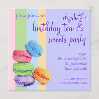5 Macarons stripes Birthday Invitation