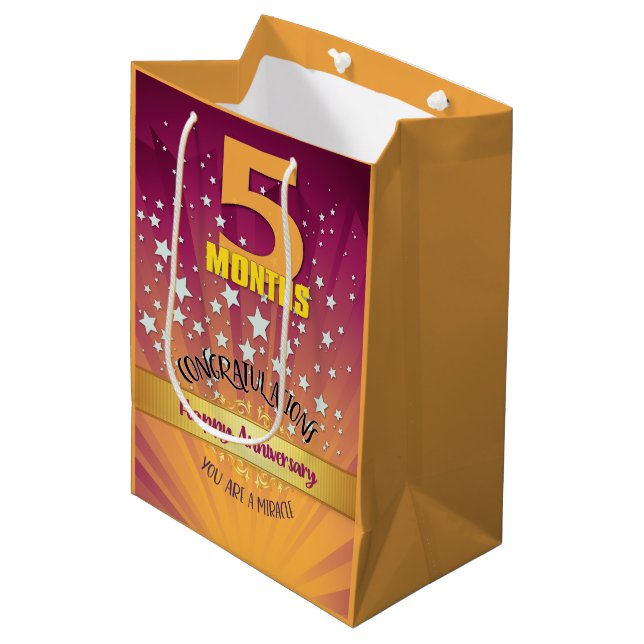 5 Month Recovery Anniversary Bold Numeral Medium Gift Bag (Front Angled)