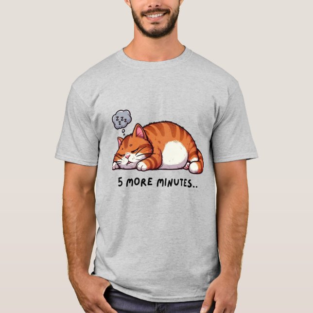 5 More Minutes Sleepy Orange Tabby Cat T-Shirt (Front)