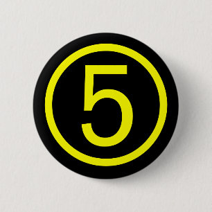 5 - number five 6 cm round badge