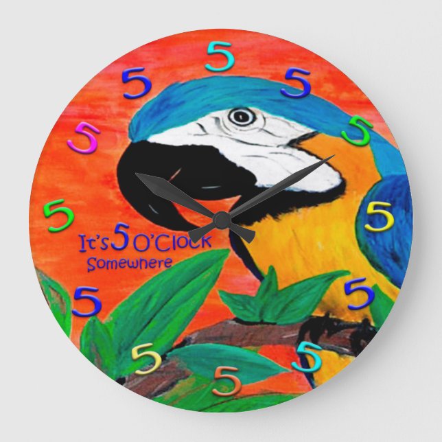 5 oclock parrot wall clock (Front)
