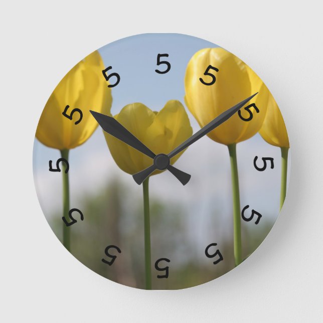 5 o'clock Yellow Tulips Wall Clock (Front)