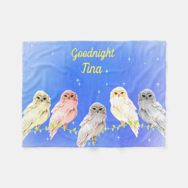 5 pastel owls Fleece Blanket (Front (Horizontal))