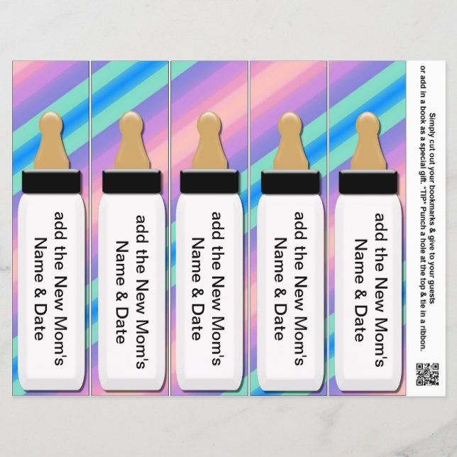 5 per Sheet Bookmark Favours for Baby Showers Part (Front)