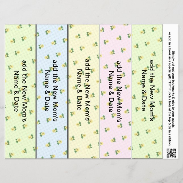 5 per Sheet Bookmark Favours for Baby Showers Part (Front)