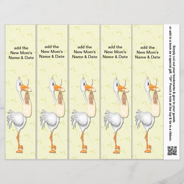 5 per Sheet Bookmark Favours for Baby Showers Part (Front)