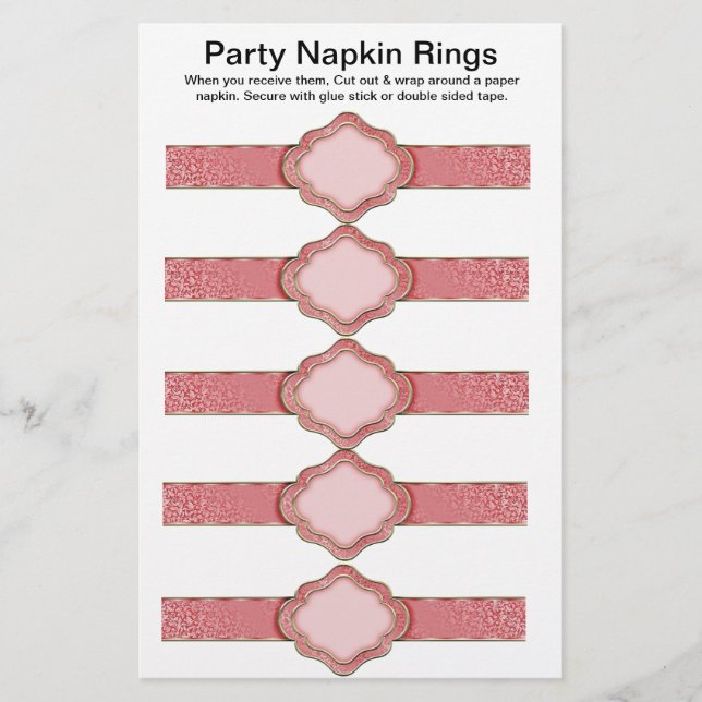 5 per sheet Pink Ribbon Paper Napkin Rings (Front)