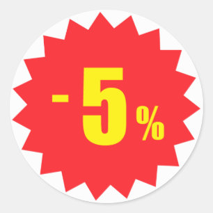 5 percent sale discount stickers, white and red classic round sticker