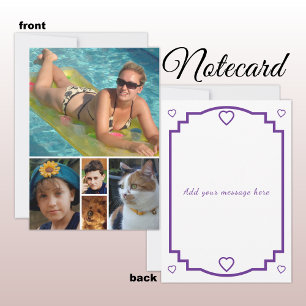 5 photo add message purple text flat note card