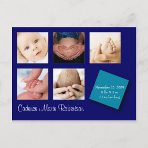 5 Photo Birth Announcement Postcard