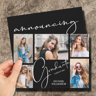 5 Photo Black Graduation Announcements